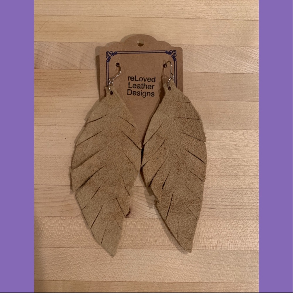 RELOVED LEATHER Designs Tan Feather Earrings
